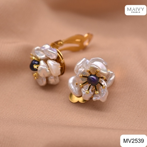MV2539 - Bông tai ngọc trai keshi kết hoa dáng kẹp