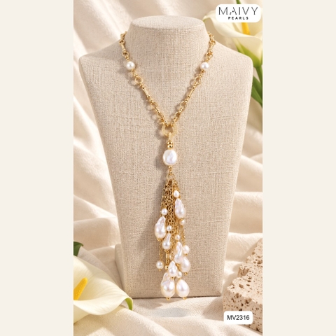 Dây chuyền bạc mạ vàng mặt chùm ngọc trai baroque tháo rời MV2316