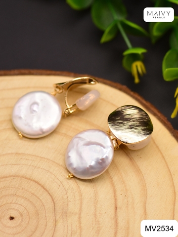MV2534 - Bông tai ngọc trai cúc áo kiểu kẹp