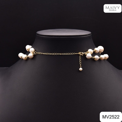 MV2522 - Dây chuyền đôi ngọc trai trắng nhấn mặt ngọc trai baroque hạt dài kết hoa to