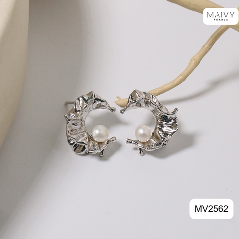 MV2562 - Bông tai ngọc trai trắng size 5-6mm dáng C