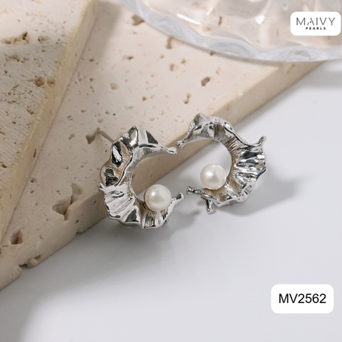 MV2562 - Bông tai ngọc trai trắng size 5-6mm dáng C