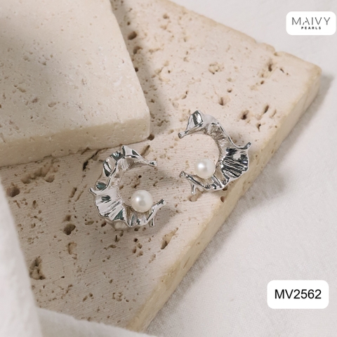 MV2562 - Bông tai ngọc trai trắng size 5-6mm dáng C