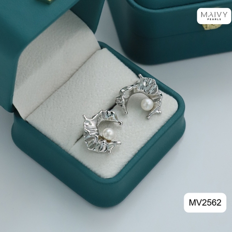 MV2562 - Bông tai ngọc trai trắng size 5-6mm dáng C