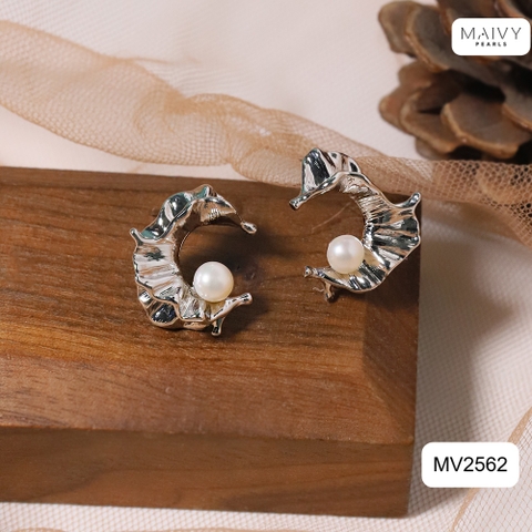 MV2562 - Bông tai ngọc trai trắng size 5-6mm dáng C