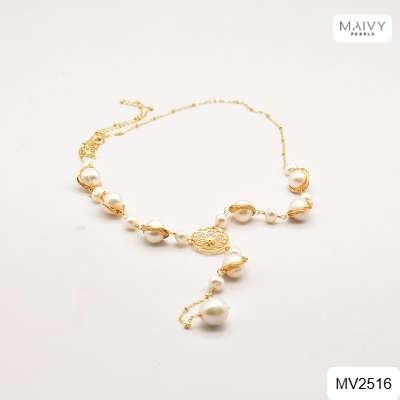 MV2516 - Dây chuyền trai trắng quấn viền thả dài Dáng Lụa