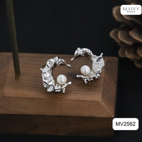 MV2562 - Bông tai ngọc trai trắng size 5-6mm dáng C