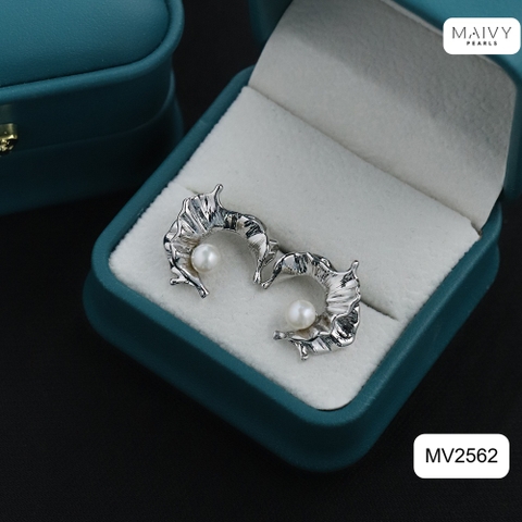 MV2562 - Bông tai ngọc trai trắng size 5-6mm dáng C