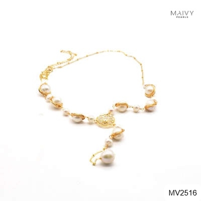 MV2516 - Dây chuyền trai trắng quấn viền thả dài Dáng Lụa