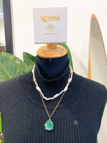 417- dây chuyền đôi hạt dài đá xanh/ tím