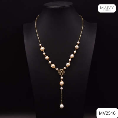 MV2516 - Dây chuyền trai trắng quấn viền thả dài Dáng Lụa