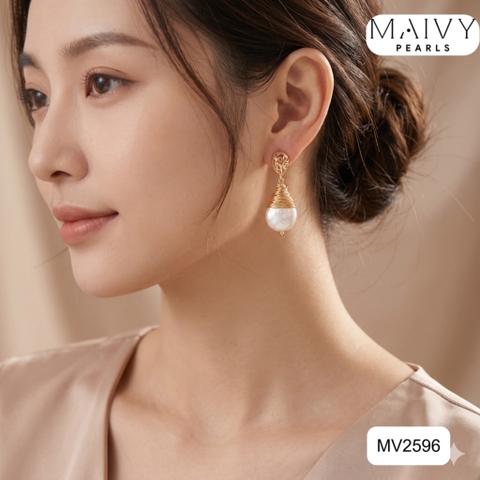 MV2596 - hoa tai Vintage ngọc trai cúc áo quấn phụ kiện bạc 925 mạ vàng 18k