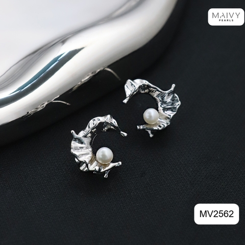 MV2562 - Bông tai ngọc trai trắng size 5-6mm dáng C