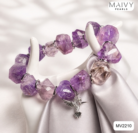 MV2210 - Lắc Tay Thạch Anh Tím Thô Không Kèm Charm Con Chim