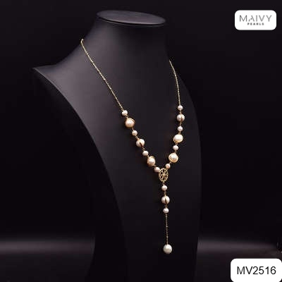 MV2516 - Dây chuyền trai trắng quấn viền thả dài Dáng Lụa