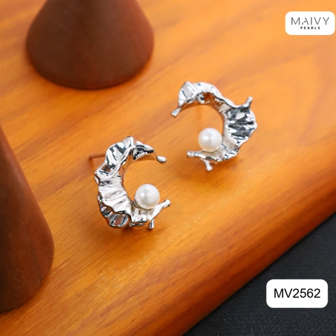 MV2562 - Bông tai ngọc trai trắng size 5-6mm dáng C