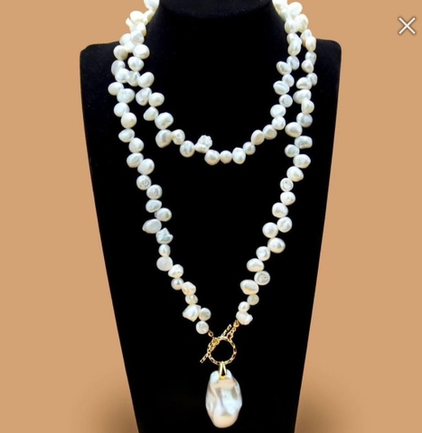 246-*Dây chuyền hạt xéo kết hợp 1 viên ngọc