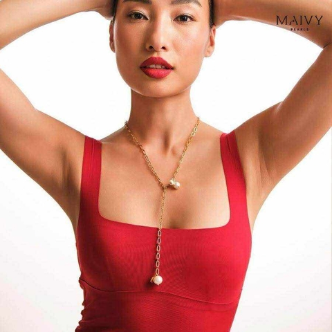 MV1005 - dây chuyền nhấn 2 hạt trai