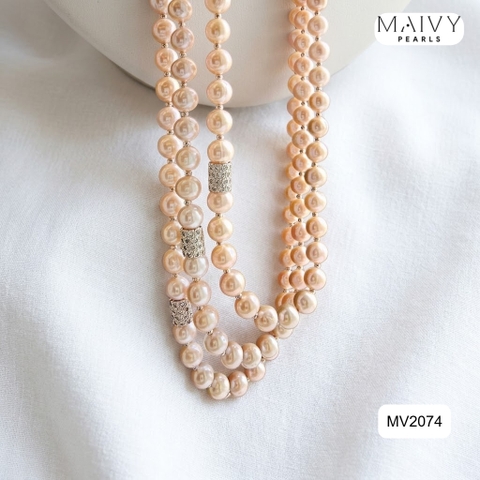 MV2074 - Dây Chuyền Ngọc Trai Hồng Ánh Tím Size 8-9mm 3 Sợi