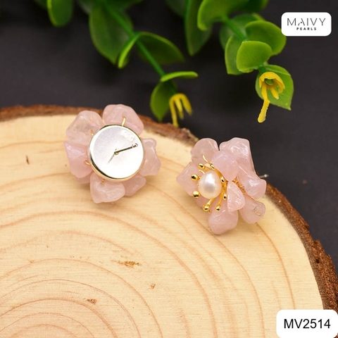 MV2514 - Set dây chuyền, lắc tay, hoa tai đá thạch anh hồng tự nhiên