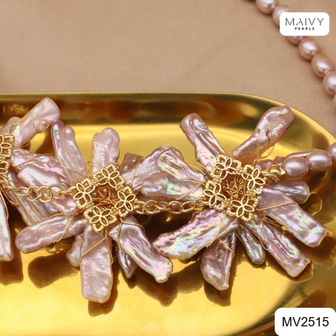 MV2515 - Dây chuyền trai hồng ánh tím nhấn mặt 3 hoa lớn Nàng Thơ