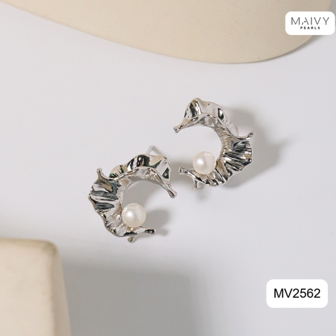 MV2562 - Bông tai ngọc trai trắng size 5-6mm dáng C