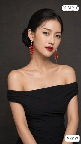 MV2199 - Hoa Tai San Hô Đỏ Nhí Kết Chùm Nho