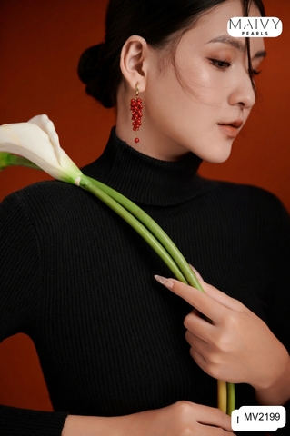 MV2199 - Hoa Tai San Hô Đỏ Nhí Kết Chùm Nho