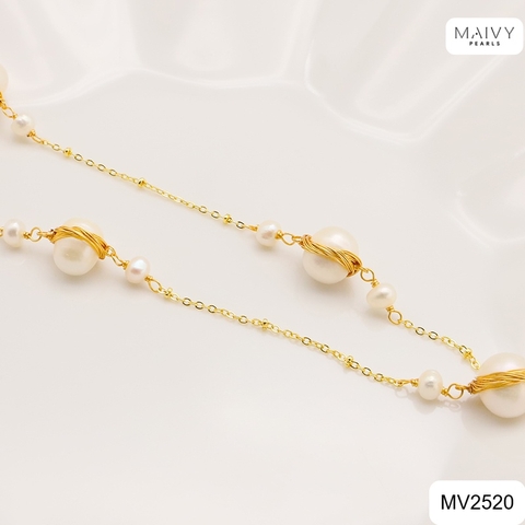 MV2520 - Dây chuyền ngọc trai trắng sz 10-12cm quấn viền cách điệu dáng dài