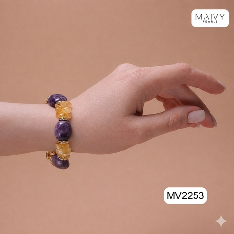 MV2253 - Lắc tay thạch anh vàng mix đá tím