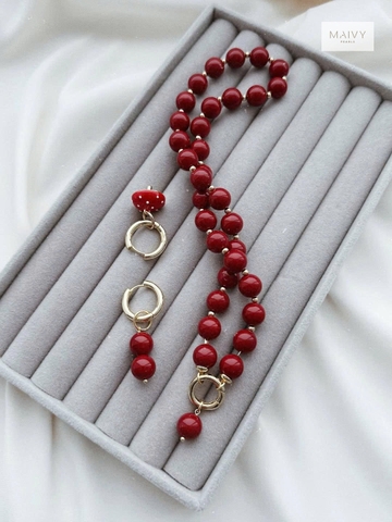 MV323- Set dây chuyền và bông tai san hô Hồng San