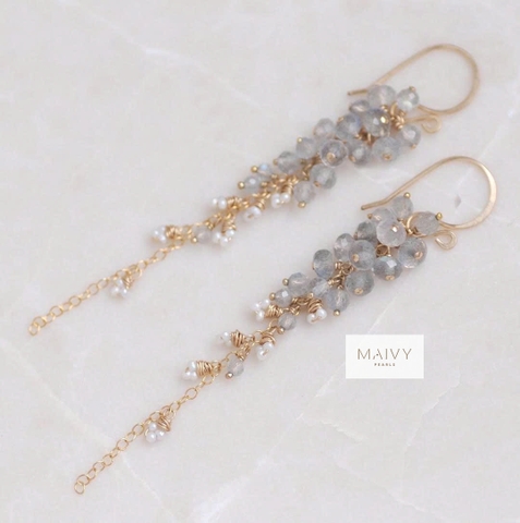 MV2173 - Hoa Tai Đá Tự Nhiên Xanh Thiên Thanh Nhạt Mix Trai 6cm