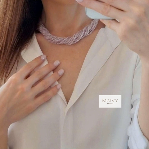 MV2152 -Dây Chuyền Đá Kunzite 10 Sợi Đan Xéo