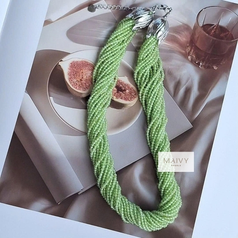 MV2145 - Dây Chuyền Đá Chrysolite Gồm 10 Dây Đan Xéo