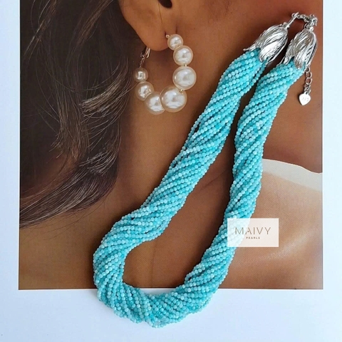 MV2151 - Dây Chuyền Đá Amazonite 10 Sợi Đan Xéo