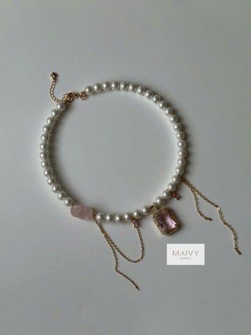MV2233- Dây Chuyền Trai Mặt Đá CZ Hồng Vuông
