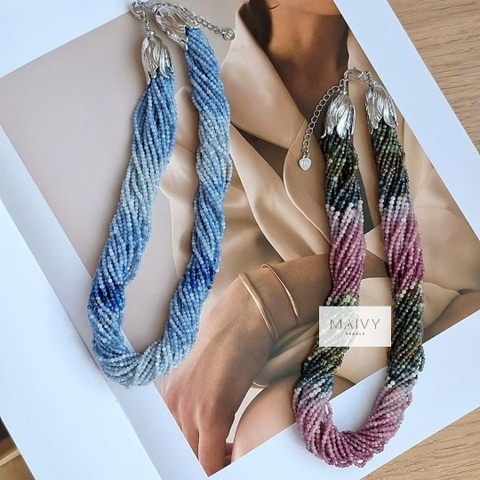 MV2153 - Dây Chuyền Đá Tourmaline Và Sapphire Nhiều Màu Sắc Khác Nhau Xanh / Xanh Tím