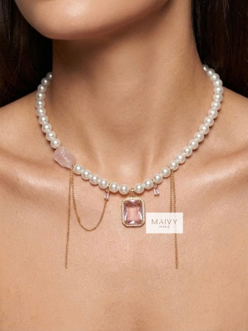 MV2233- Dây Chuyền Trai Mặt Đá CZ Hồng Vuông