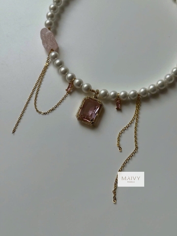 MV2233- Dây Chuyền Trai Mặt Đá CZ Hồng Vuông