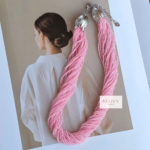 MV2147 -Dây Chuyền Thạch Anh Hồng 1O Sợi Đan Xéo