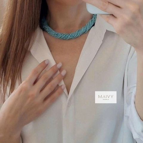 MV2151 - Dây Chuyền Đá Amazonite 10 Sợi Đan Xéo