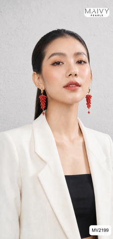 MV2199 - Hoa Tai San Hô Đỏ Nhí Kết Chùm Nho