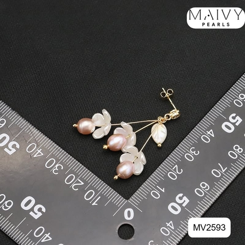 MV2593 - Bông tai ngọc trai hồng ánh tím mix xà cừ