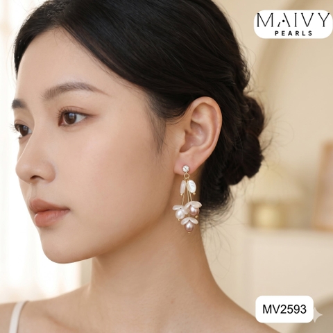 MV2593 - Bông tai ngọc trai hồng ánh tím mix xà cừ