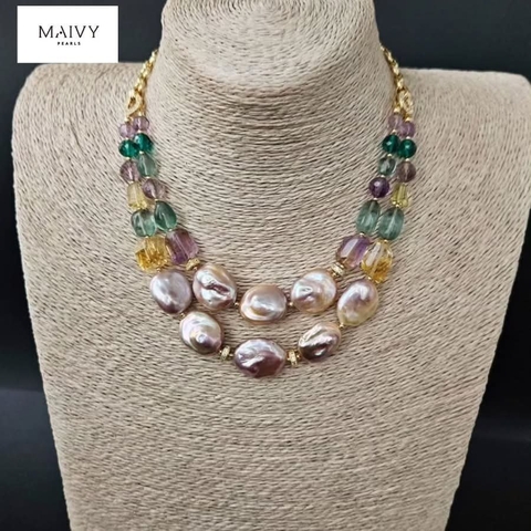 dây chuyền đôi Baroque mix đá