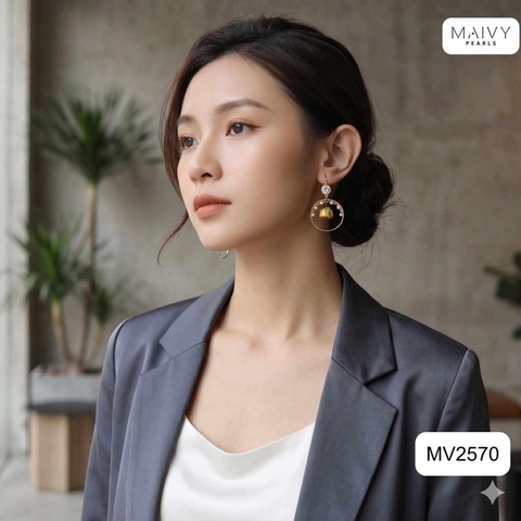 MV2570 - bông tai hoa hồng thật sấy khô phủ keo mix ngọc trai trắng có phụ kiện vòng tròng bạc 925 mạ vàng 18k 2 màu hồng/vàng