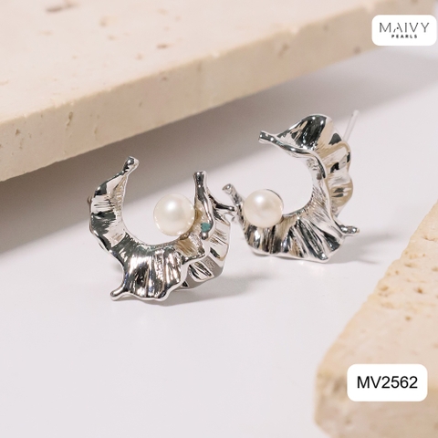 MV2562 - Bông tai ngọc trai trắng size 5-6mm dáng C