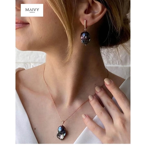 MV516- DÂY CHUYỀN BRQ 1 HẠT TRAI ĐEN