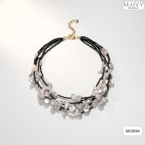 MV2044 | Set Dây Chuyền Keshi Và Bông Tai Ngọc Trai Baroque Phối Đá Spinel Đen Thời Thượng