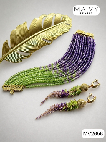 MV2656-Bộ vòng tay và hoa tai đá Peridot – Amethys